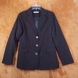 THIRD FORM Womens Blazer Size 2 Black Button Up Single Breasted Lined Wool Blend